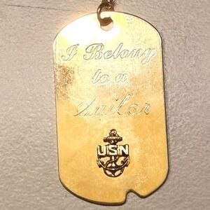 Gold Tone‎ USN Navy Sailor Dog Tag Necklace "I Belong to a Sailor"